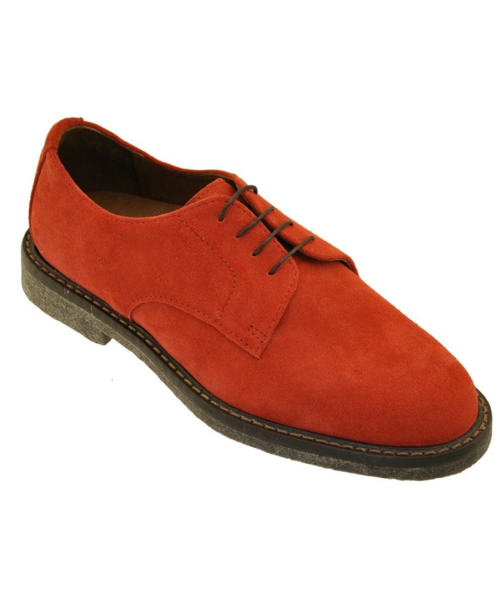 DERBY CAMOSCIO ROSSO SUOLA CREPE CUCITA